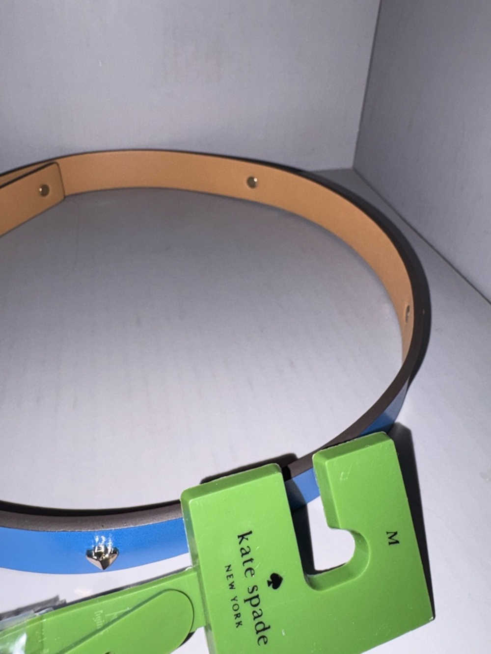 Kate Spade New York Blue and Green Leather Heart Stud Belt medium - Picture 2 of 3